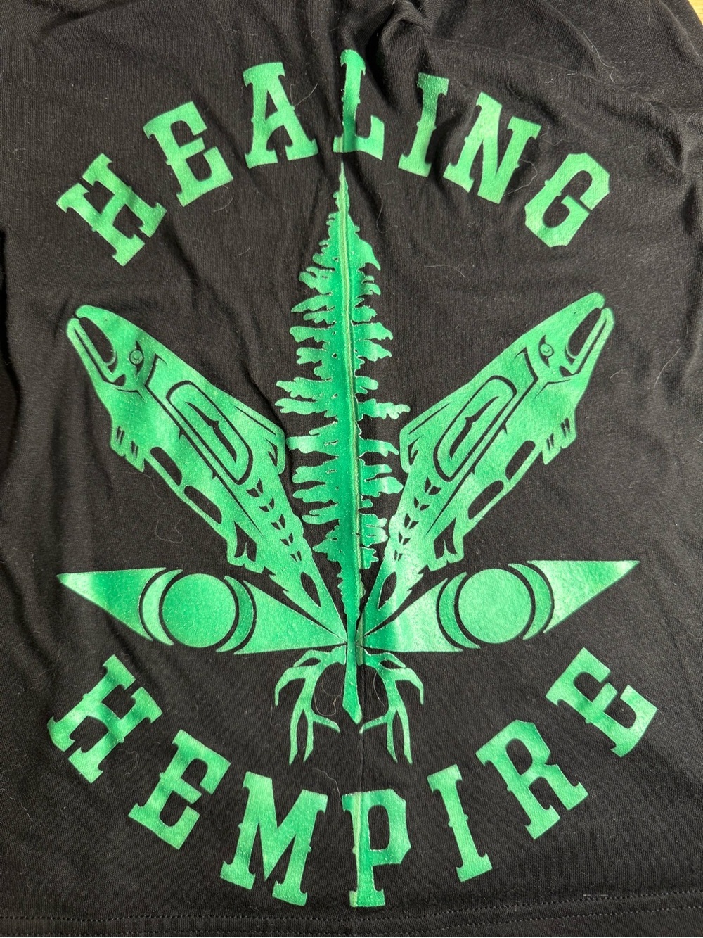 Healing Hempire Green Graphic indigenous Tee - size small